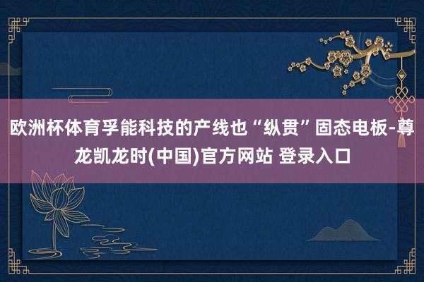 欧洲杯体育孚能科技的产线也“纵贯”固态电板-尊龙凯龙时(中国)官方网站 登录入口