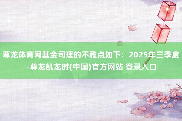尊龙体育网基金司理的不雅点如下:2025年三季度-尊龙凯龙时(中国)官方网站 登录入口